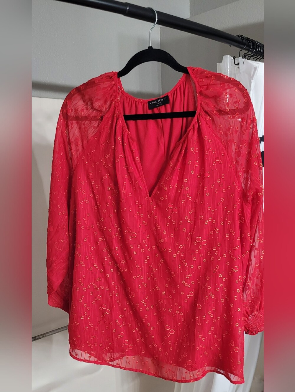 NWT Lane Bryant Red With Shimmer 3 Quarter Length Sleeves